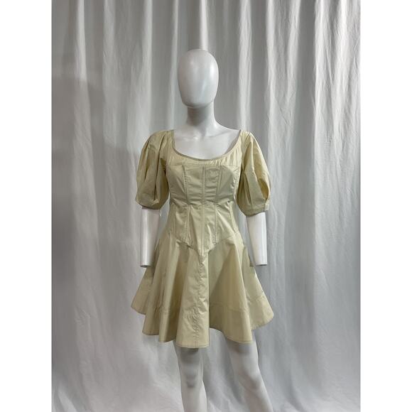 Helsa 'Poplin' White Poplin Sculptural Mini Dress Size M - Picture 2 of 5